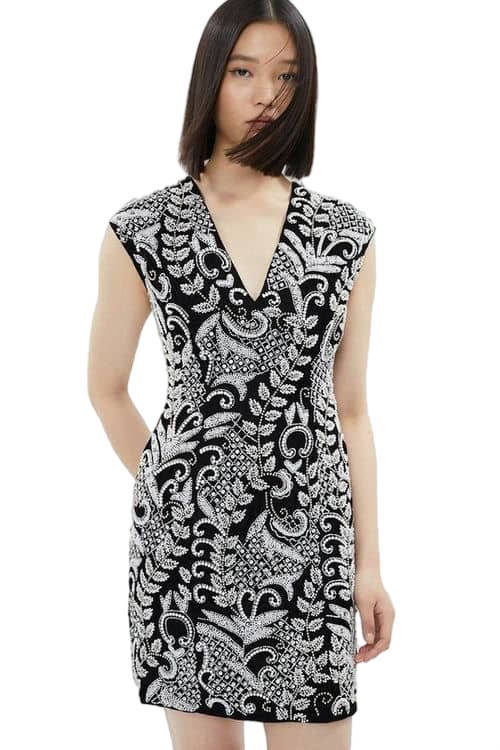 Jacques Vert Black V Neck Hand Embellished Mini Dress BCC03415