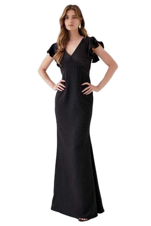 Jacques Vert Black V Neck Ruffle Sleeve Maxi Dress BCC05900