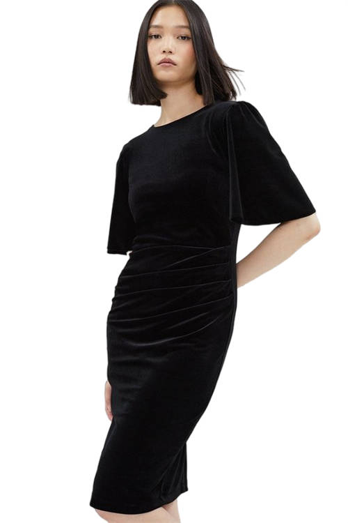 Jacques Vert Black Velvet Flare Sleeve Figure Sculpting Dress BCC03429