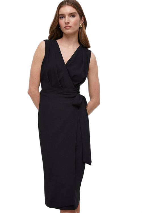 Jacques Vert Black Wrap Top Pencil Skirt Midi Dress BCC03889