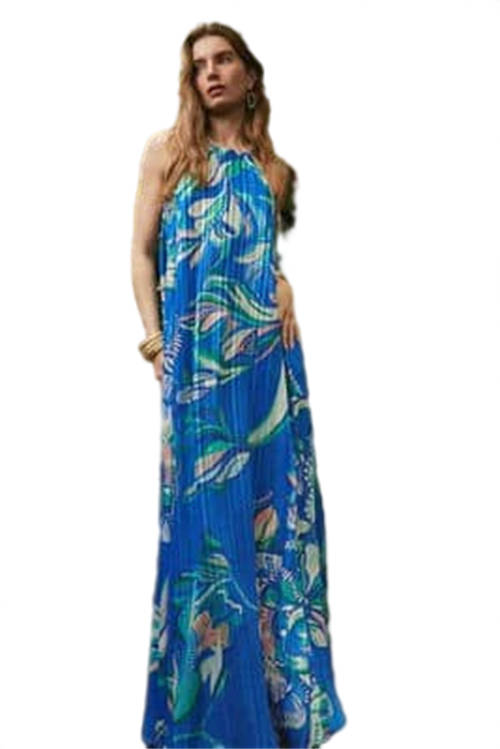 Jacques Vert Blue Alexandra Farmer Chain Trapeze Maxi Dress BCC04931