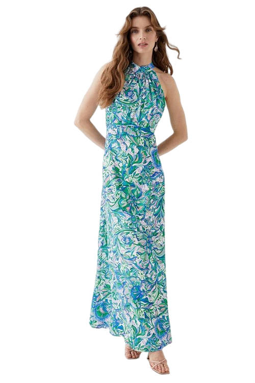 Jacques Vert Blue Alexandra Farmer Halter Neck Maxi Dress BCC04936