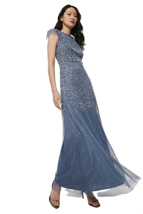 Jacques Vert Blue Angel Sleeve Sequin Maxi Dress ACC95329