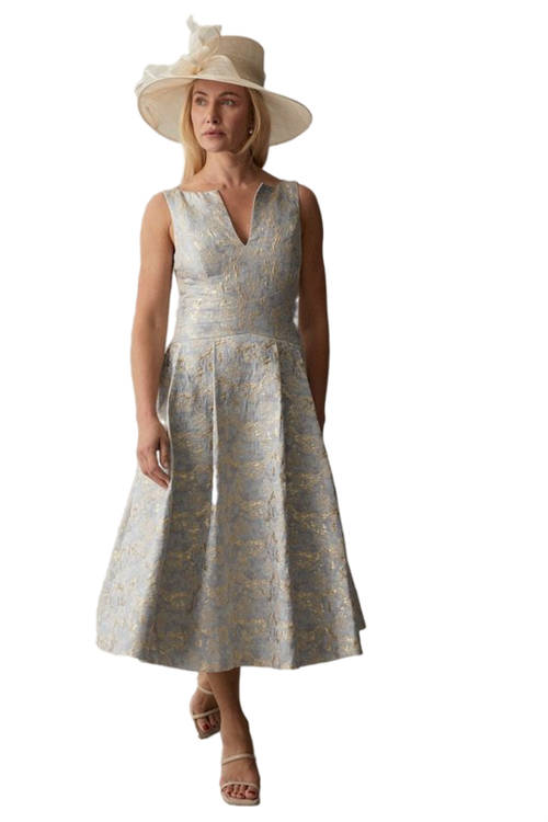 Jacques Vert Blue Cross Front Jacquard Dress BCC05455