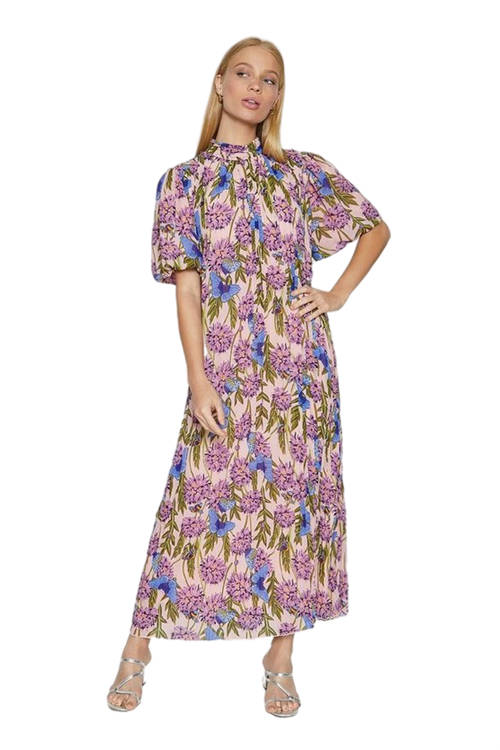 Jacques Vert Blue High Neck Floral Midi Dress ACC97786