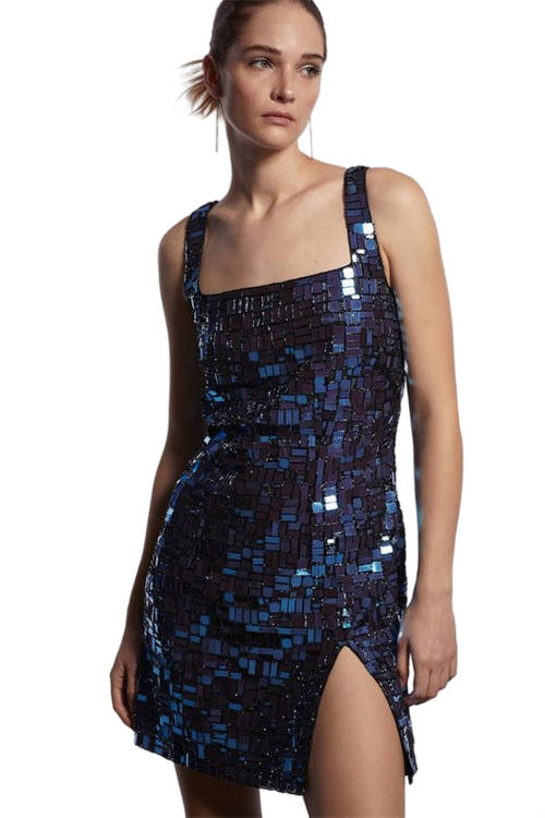 Jacques Vert Blue Mirror Square Neck Mini Dress BCC03941