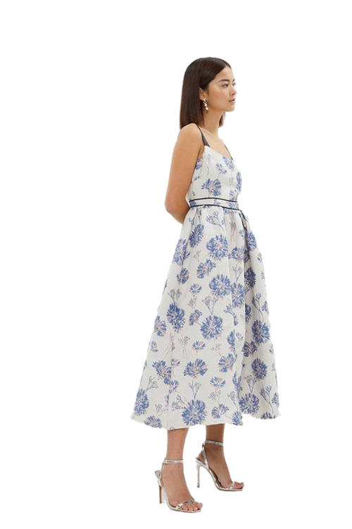 Jacques Vert Blue Petite Jacquard Midi Dress With Tipped Detail BCC02883