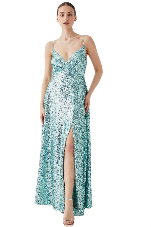 Jacques Vert Blue Sequin Cross Back Maxi Prom Dress BCC05205