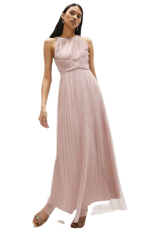 Jacques Vert Blush All Over Pleated Bridesmaid Maxi Dress ACC95325