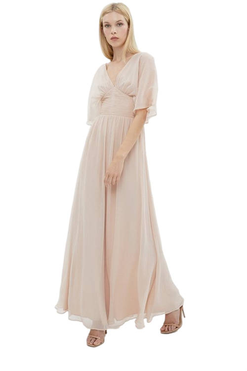 Jacques Vert Blush Angel Sleeve Crinkle Chiffon Maxi Dress BCC02610