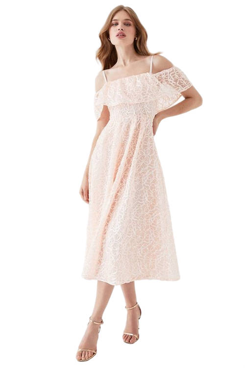 Jacques Vert Blush Bardot Overlayer Midi Dress BCC05402