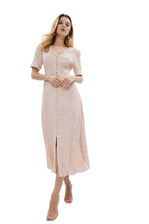 Jacques Vert Blush Button Front Printed Midi Dress BCC01602