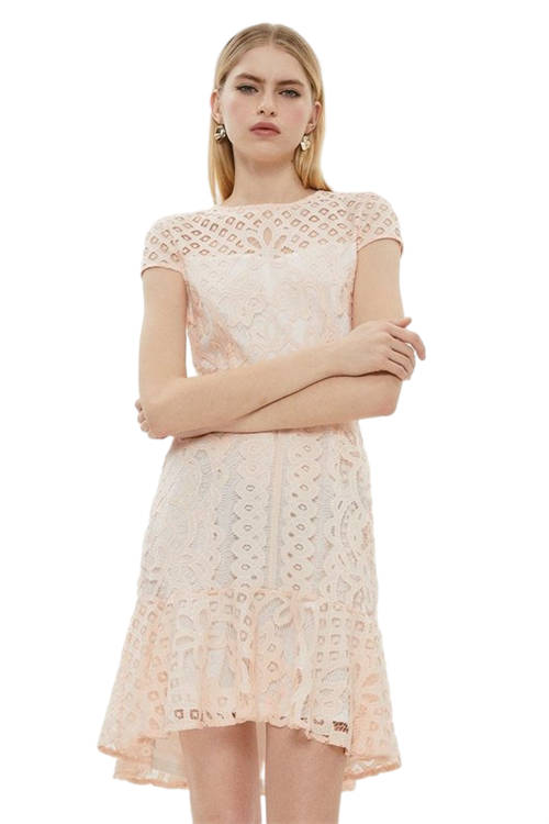 Jacques Vert Blush Capped Sleeve Placement Lace Mini Dress BCC01250