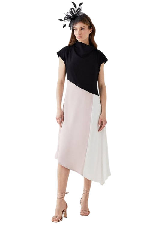 Jacques Vert Blush Colour Block Cowl Midi Dress BCC02820