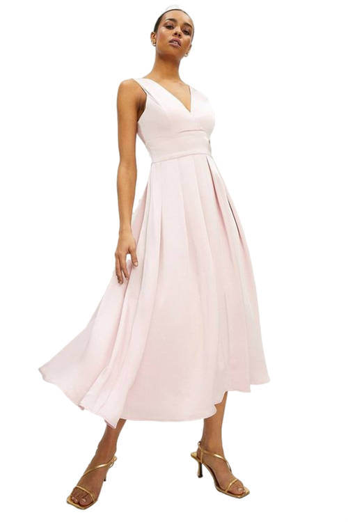 Jacques Vert Blush Full Skirted Satin Midi Dress BCC00134