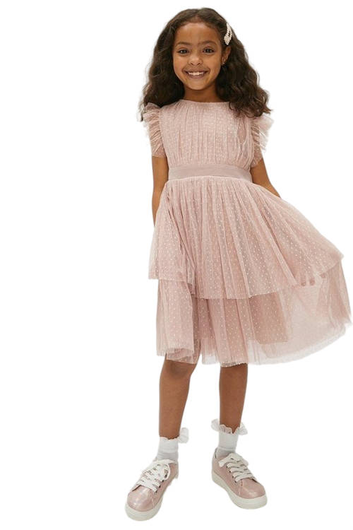 Jacques Vert Blush Girls Spot Tulle Tiered Hem Dress ACC01613