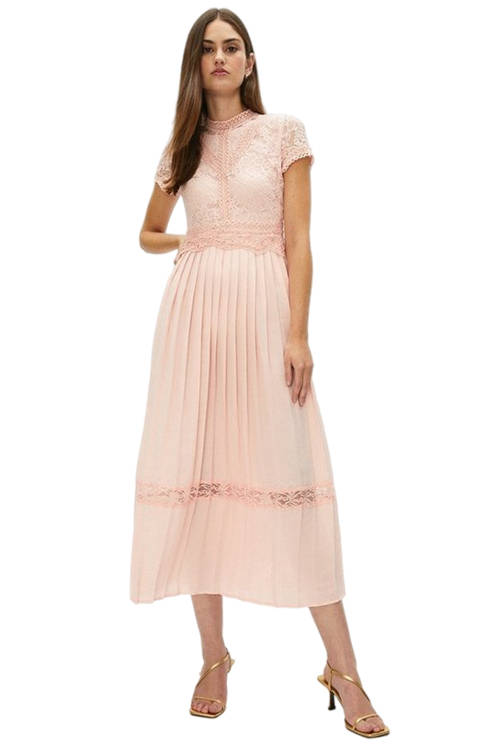 Jacques Vert Blush Lace Bodice Pleat Skirt Maxi Dress ACC98809