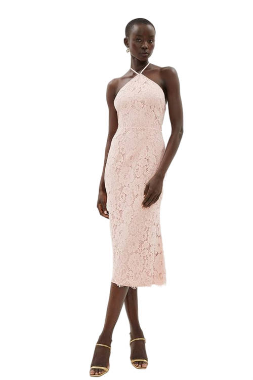 Jacques Vert Blush Lace Halter Neck Column Midi Dress BCC02369