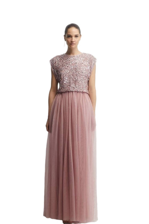 Jacques Vert Blush Mixed Sequin Two In Bridesmaids Maxi Dress BCC04346