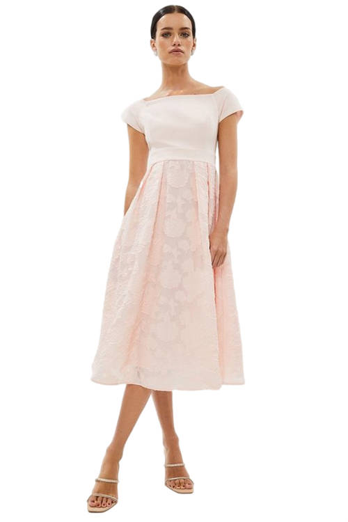 Jacques Vert Blush Petite Bardot Neck Embroidered Midi Dress BCC02561