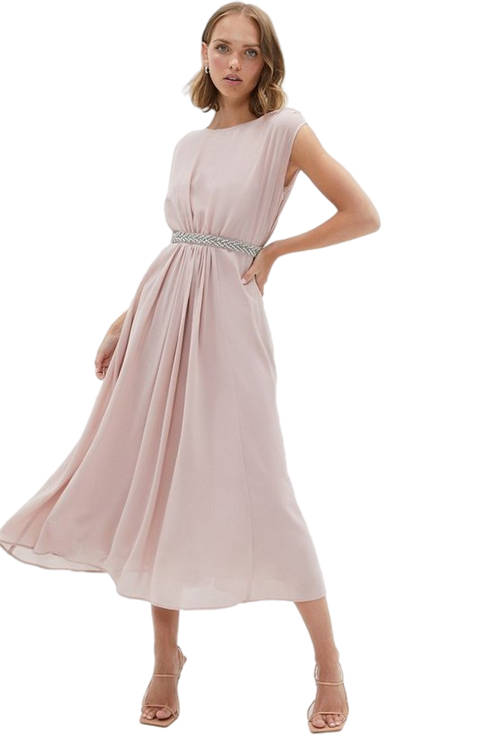 Jacques Vert Blush Petite Embellished Belt Midi Dress BCC03071