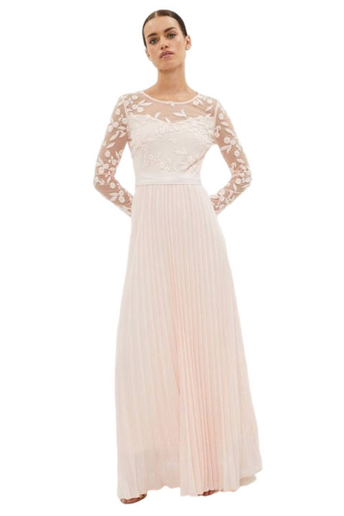 Jacques Vert Blush Petite Embroidered Long Sleeve Maxi Dress BCC02565