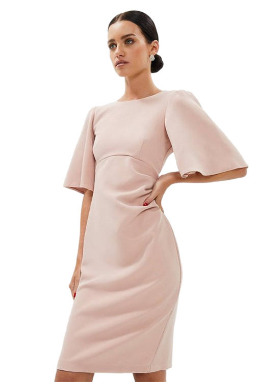 Jacques Vert Blush Petite Flare Sleeve Ruche Midi Dress BCC00391