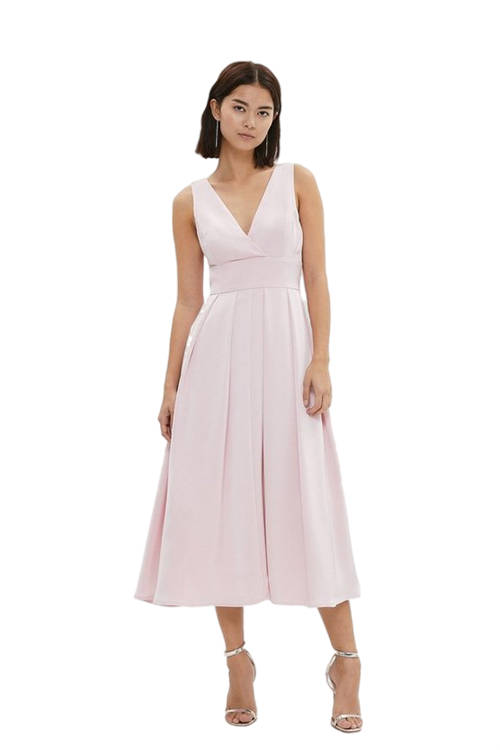 Jacques Vert Blush Petite Full Skirted Satin Midi Dress BCC03128