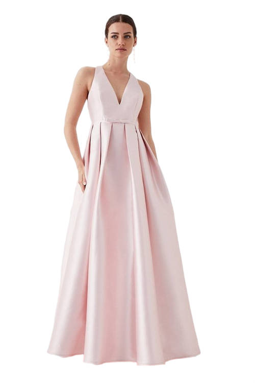 Jacques Vert Blush Petite Halter Neck Mini Bow Maxi Dress With Pockets BCC04877