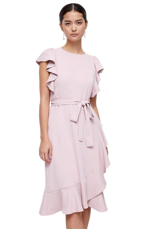 Jacques Vert Blush Petite Ruffle Shoulder Tie Waist Dress BCC03524