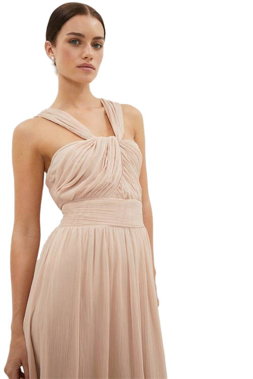 Jacques Vert Blush Petite Twist Bardot Chiffon Maxi Dress BCC02606