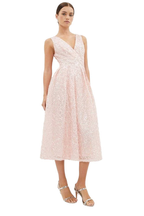 Jacques Vert Blush Petite Wrap Front Embroidered Midi Dress​ BCC03256