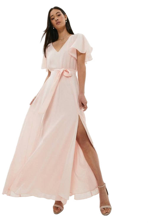 Jacques Vert Blush Plus Size Angel Sleeve Split Front Tie Waist Maxi Dress BCC00145