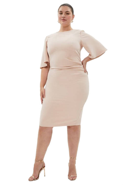 Jacques Vert Blush Plus Size Flare Sleeve Crepe Dress ACC03328