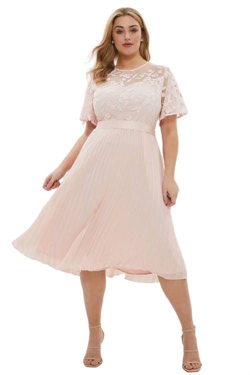 Jacques Vert Blush Plus Size Flare Sleeve Embroidered Dress BCC00009