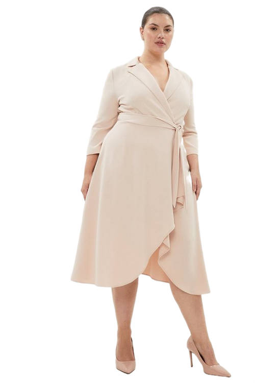 Jacques Vert Blush Plus Size Tuxedo Wrap Front Full Midi Dress BCC01767