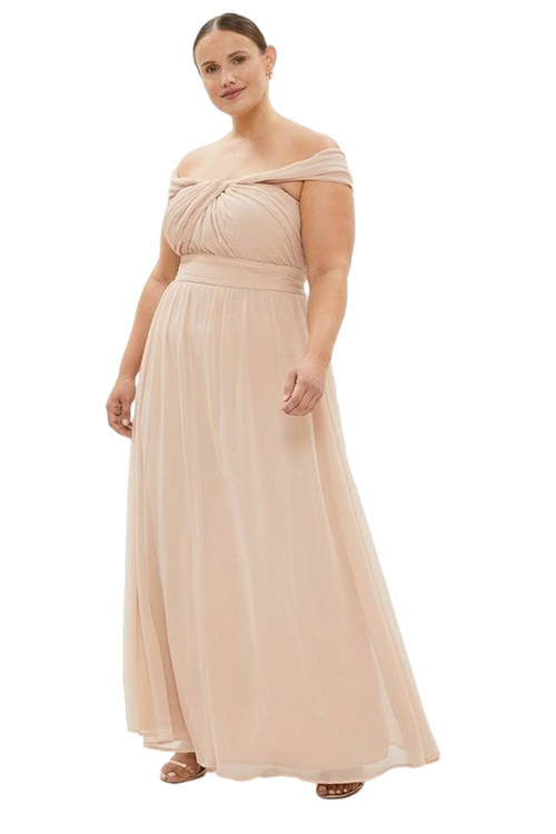 Jacques Vert Blush Plus Size Twist Bardot Chiffon Maxi Dress BCC02671