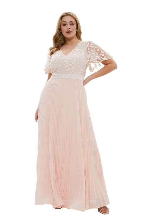 Jacques Vert Blush Plus Size V Neck Embroidered Maxi Dress ACC01426