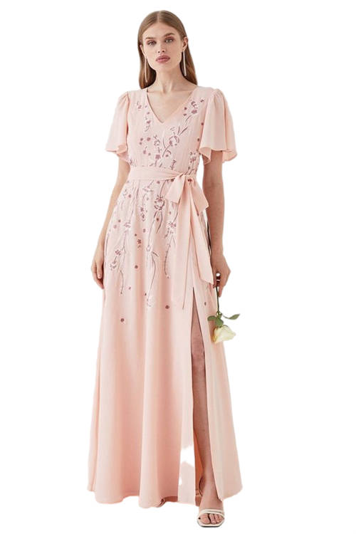 Jacques Vert Blush Premium Floral Embroidered Bridesmaids Maxi Dress BCC04493