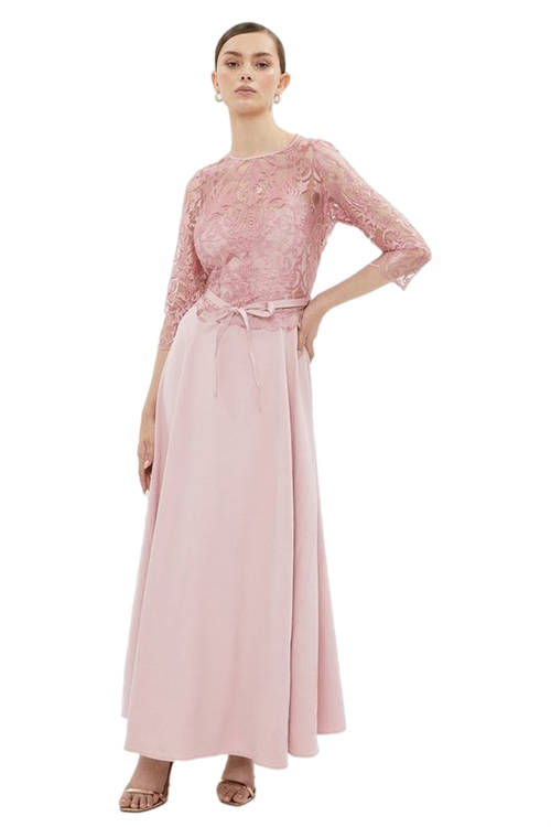 Jacques Vert Blush Premium Placement Lace Crepe Skirt Midi Dress BCC03061