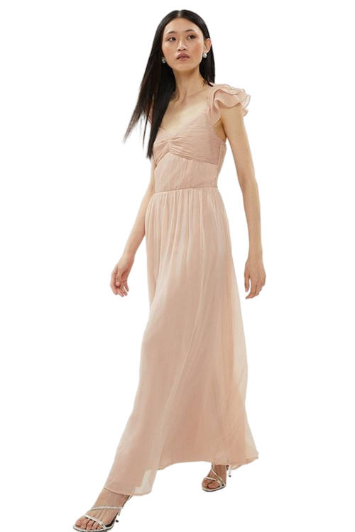 Jacques Vert Blush Ruffle Sleeve Crinkle Chiffon Maxi Dress​ BCC01119