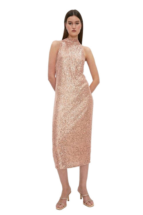 Jacques Vert Blush Sequin Halter Midi Dress BCC00487