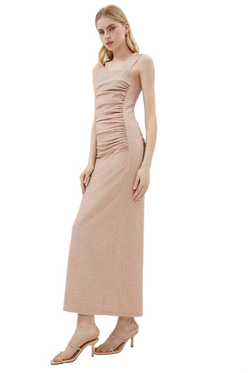 Jacques Vert Blush Shimmer Ruche Side Maxi Dress BCC01283