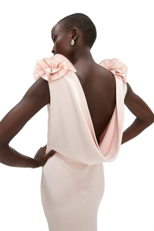 Jacques Vert Blush Shoulder Detail Cowl Back Maxi Dress ACC03496