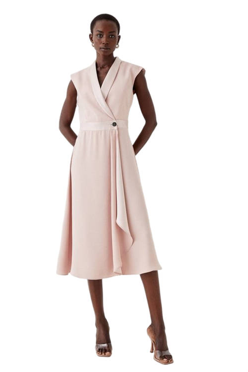 Jacques Vert Blush Sleeveless Tux Wrap Fluid Midi Dress BCC05484