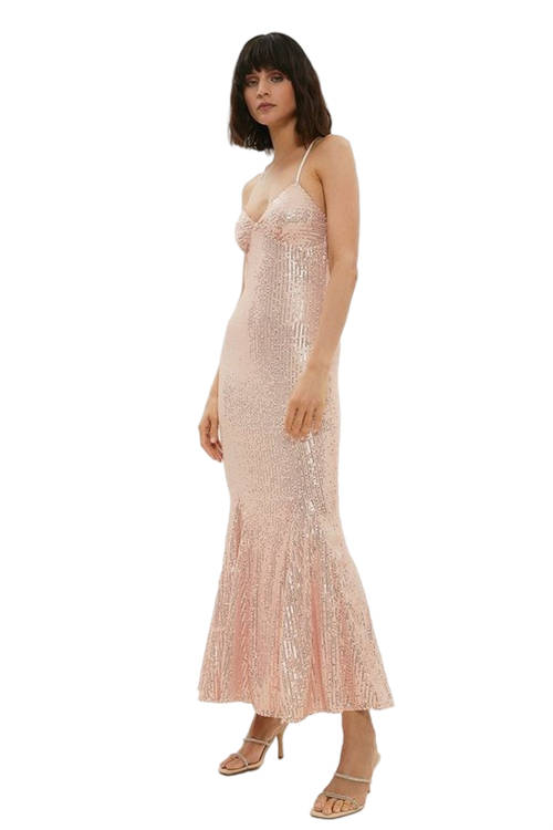 Jacques Vert Blush Stretch Sequin Cami Fishtail Maxi Dress​ BCC00949