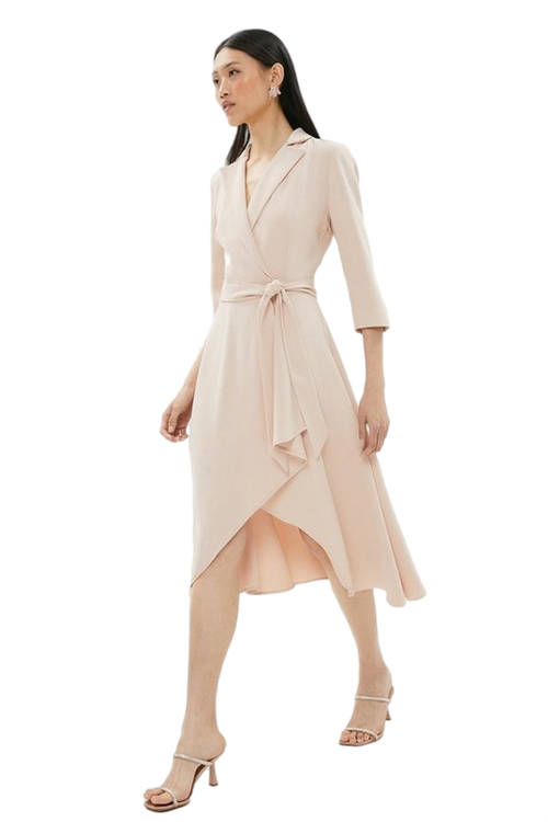 Jacques Vert Blush Tuxedo Wrap Front Full Skirt Midi Dress BCC01709