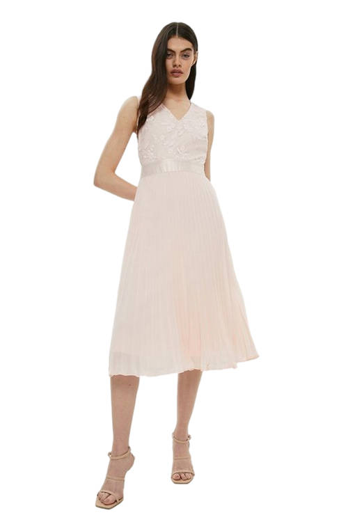 Jacques Vert Blush V Neck Embroidered Midi Dress BCC00513