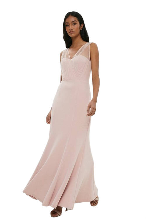 Jacques Vert Blush V Neck Sheer Over Layer Fishtail Maxi Dress BCC01207