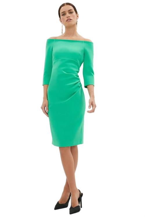 Jacques Vert Bright Green Petite Slash Neck Body Sculpt Midi Dress BCC02266